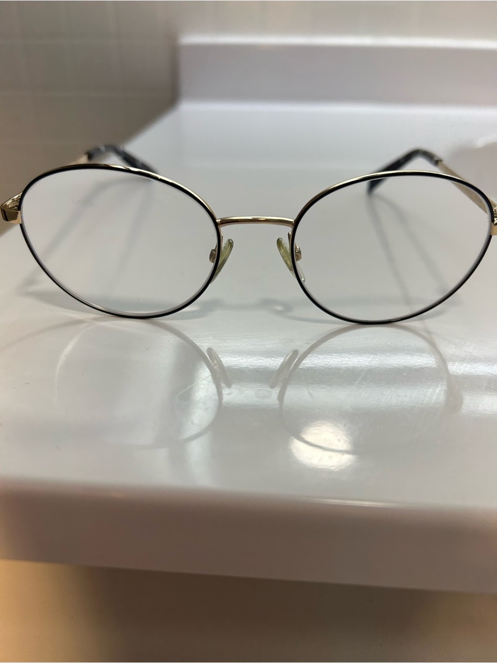 Furla Gold Round Glasses with Black Patterned Temples